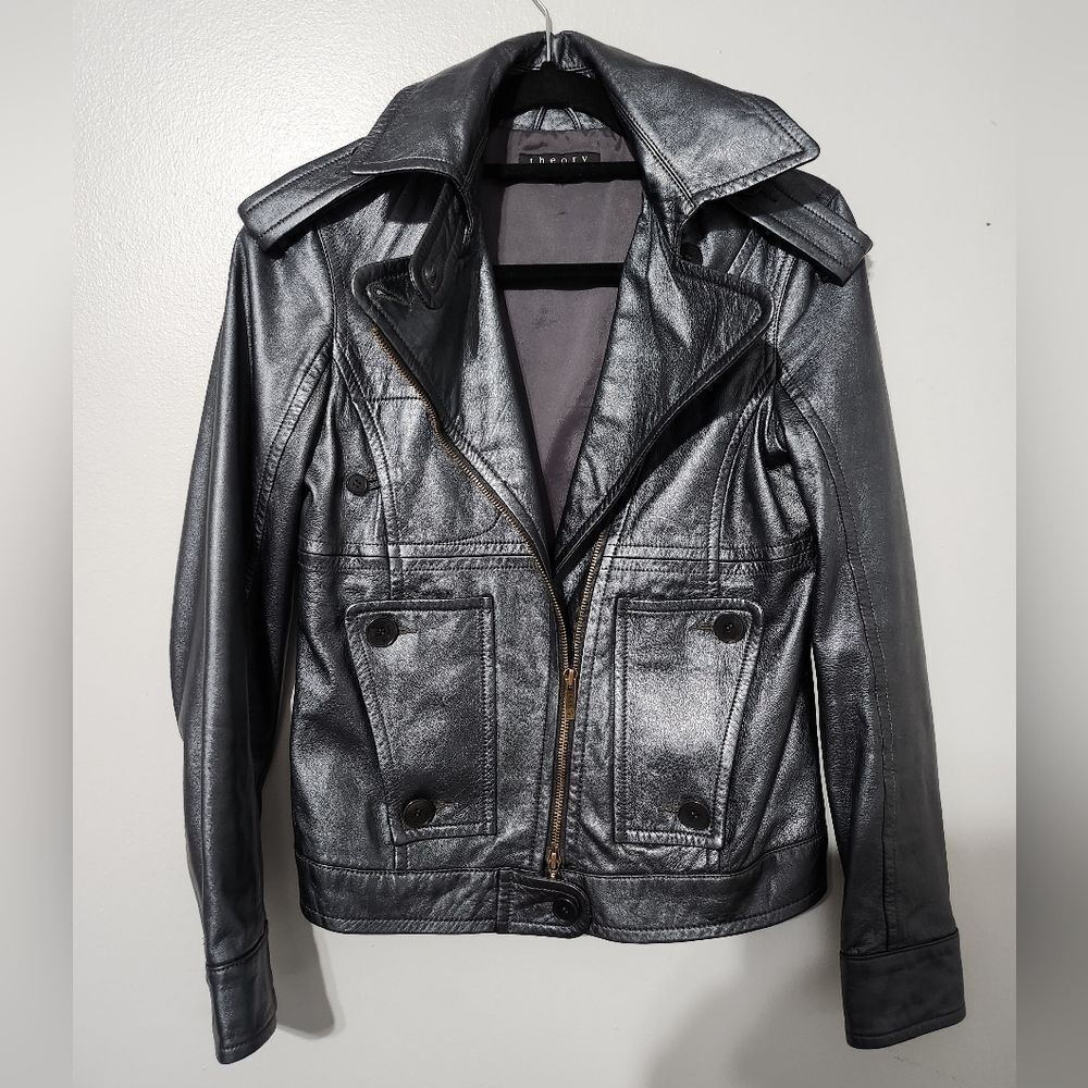 Theory Leather Jacket Size 2